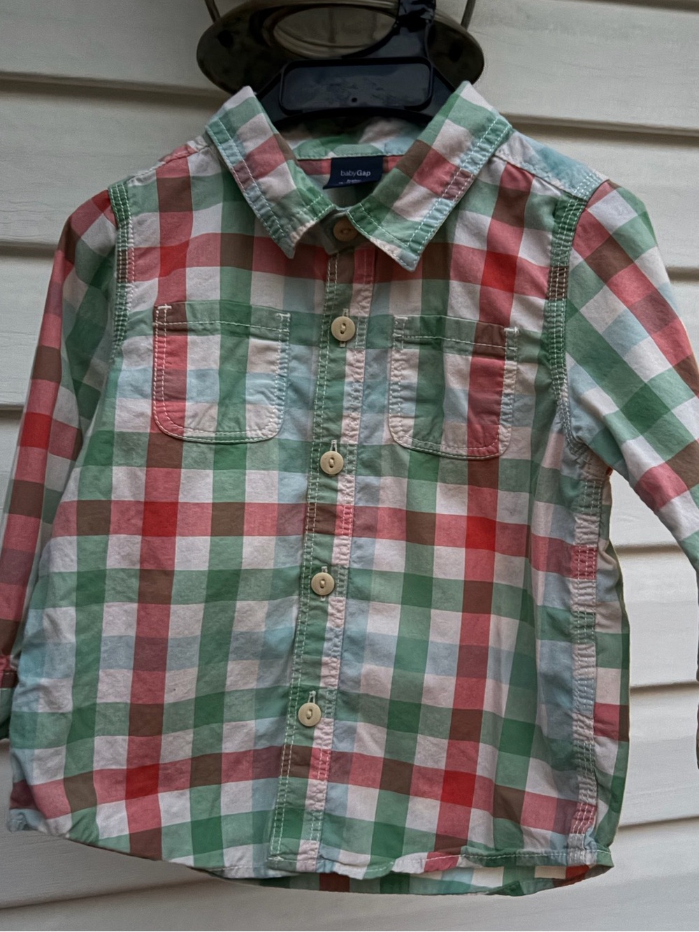Baby Gap Plaid Button Front Shirt 18-24 Months Coral Green Blue